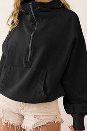 Zip Drawstring Long Sleeve Hoodie