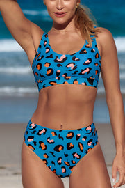 Leopard Printed Mid-rise Blue Bikini Set