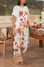 Unique Printed Round Neck Short Sleeve Loose T-Shirt