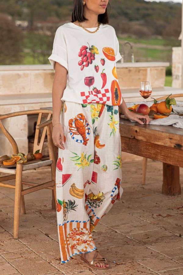 Unique Printed Round Neck Short Sleeve Loose T-Shirt