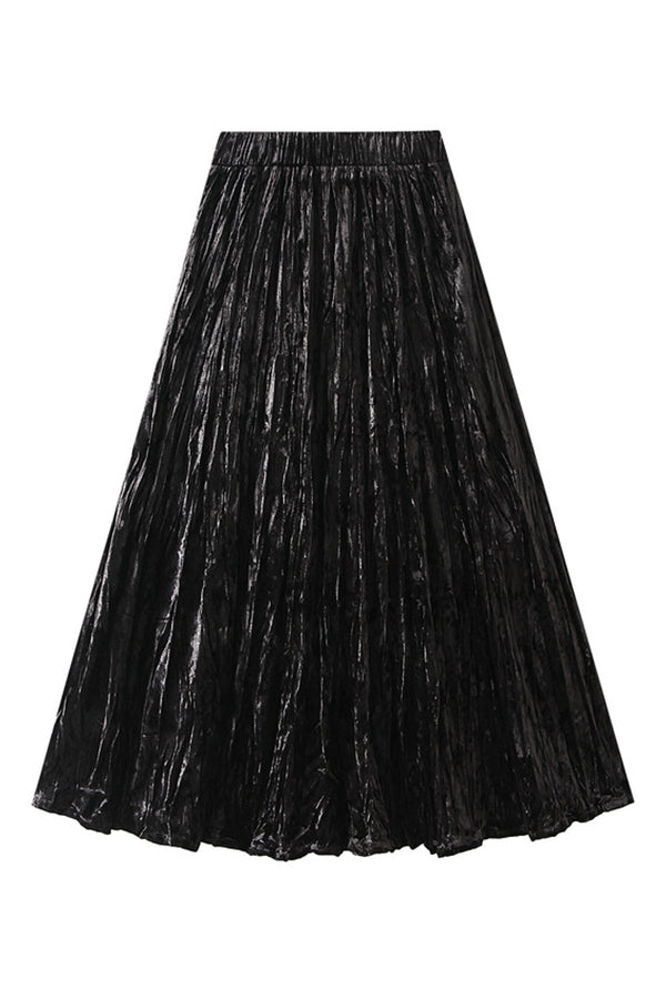 High-waisted A-line versatile mid-length slimming pleated skirt