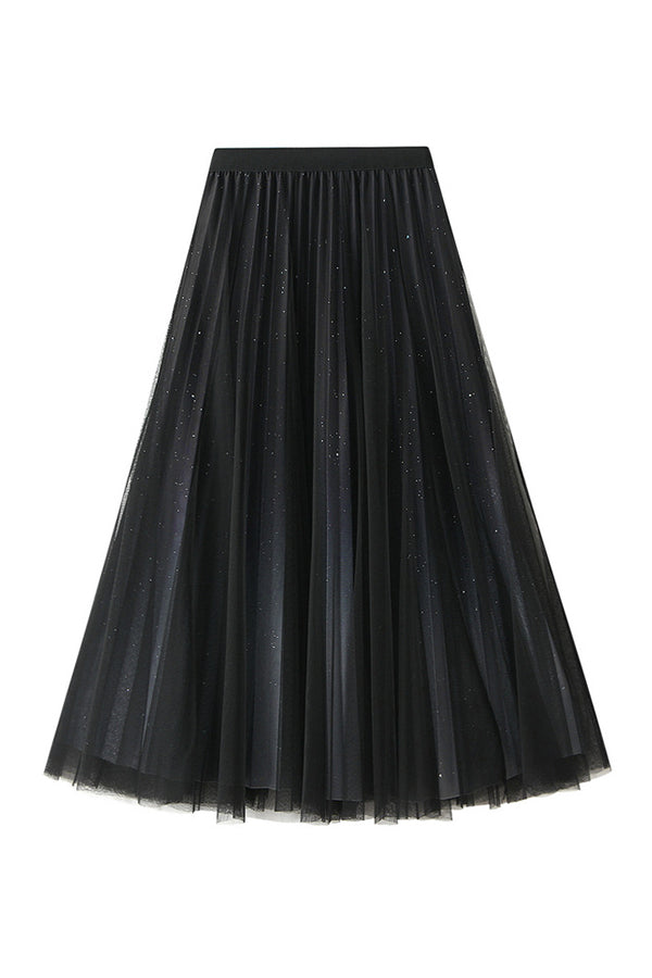 Starry sky gradient gauze skirt pleated skirt