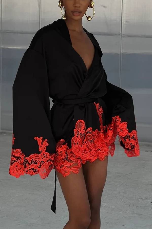 Rio Robe Black Orange Lace