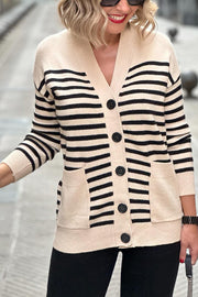 Beige striped simple cardigan