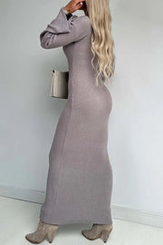 Ahion Knitted V Neck Long Sleeved Maxi Dress