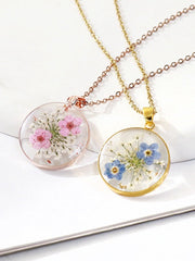 Real Dried Forget-Me-Not Flower Pendant Necklace