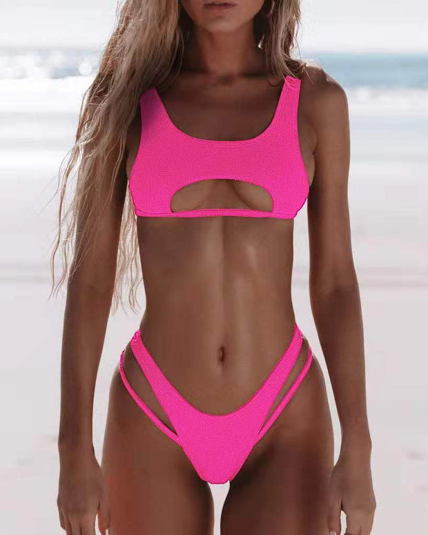 Solid color hollow bikini