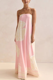 Unique Print Sexy Tube Top Back Zipper Loose Maxi Dress