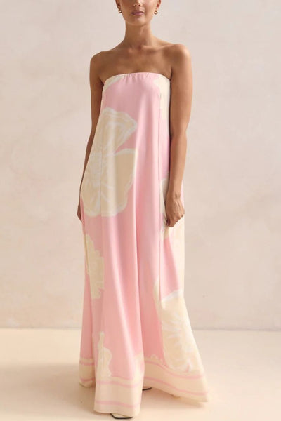 Unique Print Sexy Tube Top Back Zipper Loose Maxi Dress