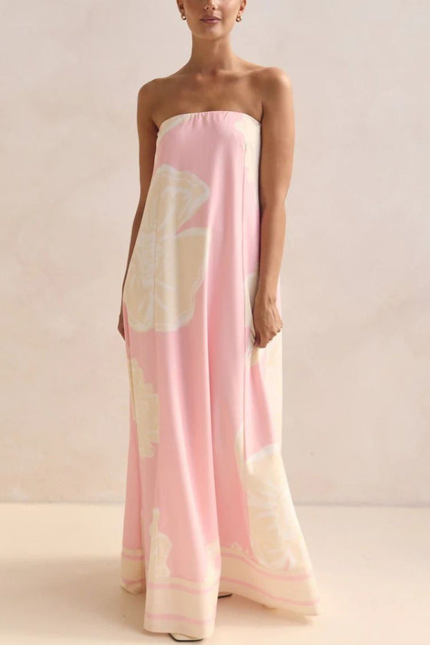 Unique Print Sexy Tube Top Back Zipper Loose Maxi Dress