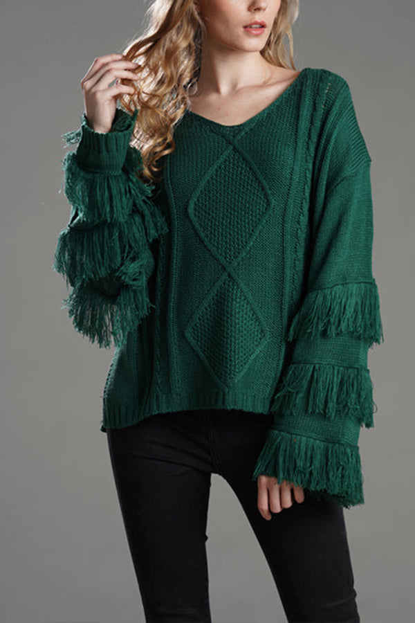 LOOK WHAT YOU MADE ME DO TASSEL KNIT SWEATER