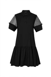 LAPEL COLLAR SMOCKED DRESS