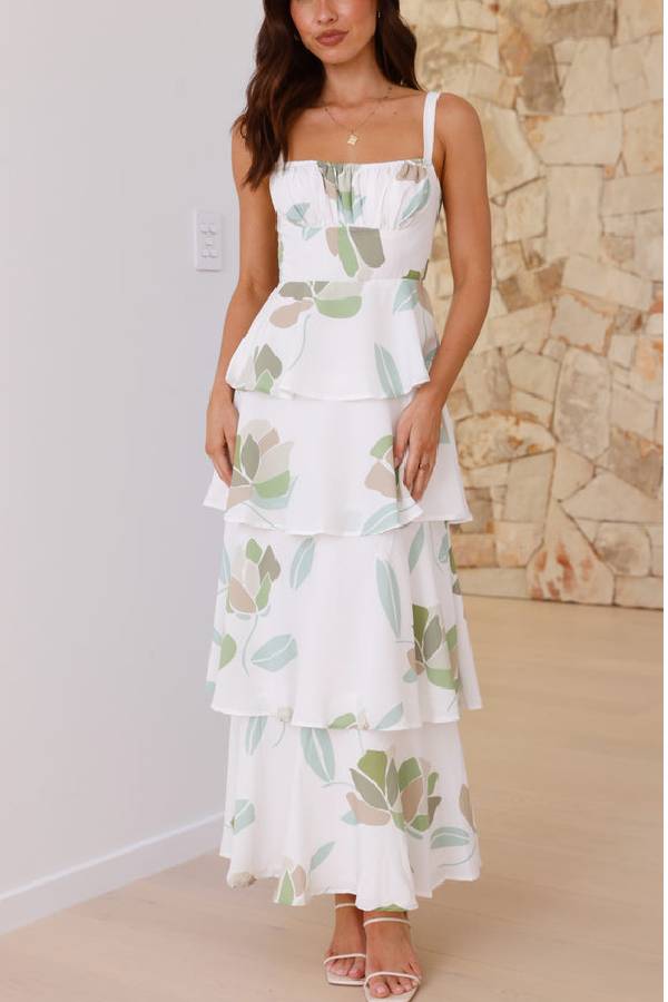 Autumn Maxi Dress - White/Green Floral