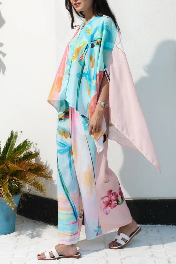 Unique Oil Painting Coconut Tree Print Wide Leg Pants