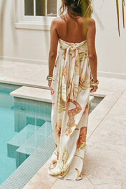 Island Time Linen Blend Unique Print Strapless Back Tie-up A-line Maxi Dress