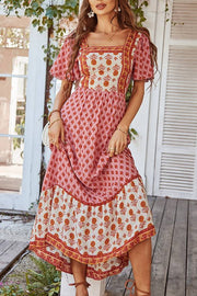Ethnic-style printed square-neck dress