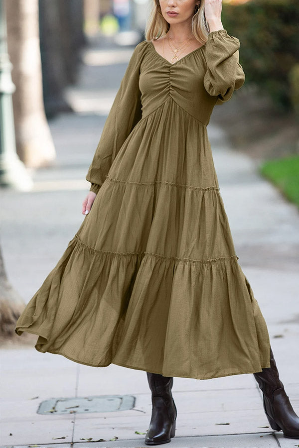 V Neck Bowknot Cutout Frill Tiered Maxi Dress