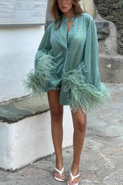 GREEN Ostrich Feather Shirt