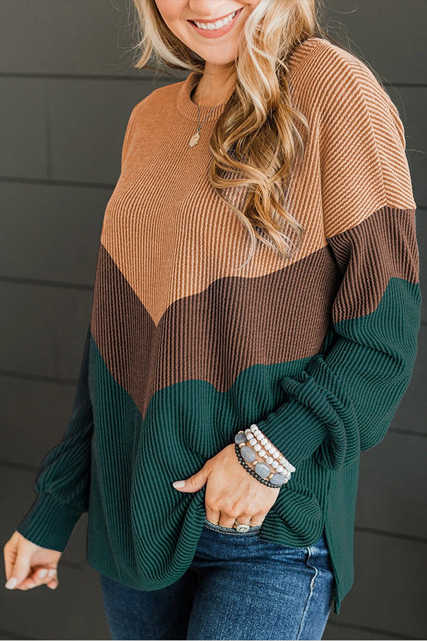 Medium Grey Color Block Corded Tunic Long Sleeve Top