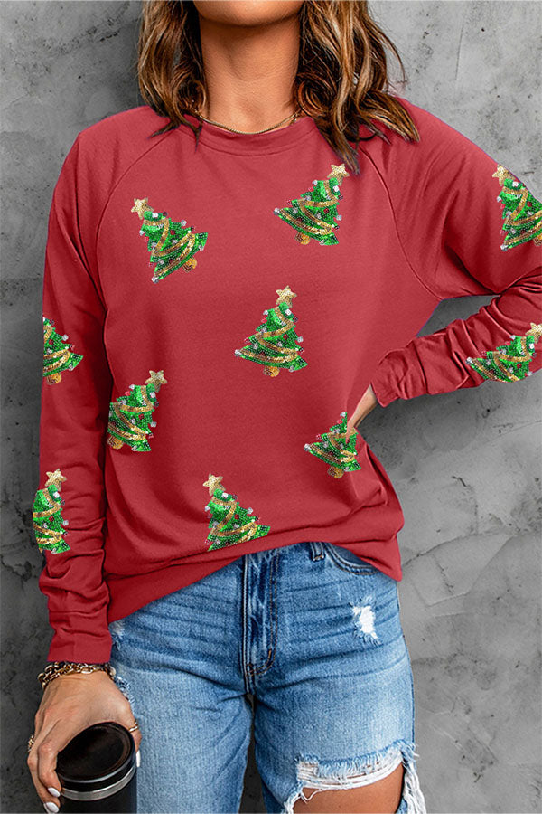 Sequined Christmas Graphic Pullover Sweatshirt