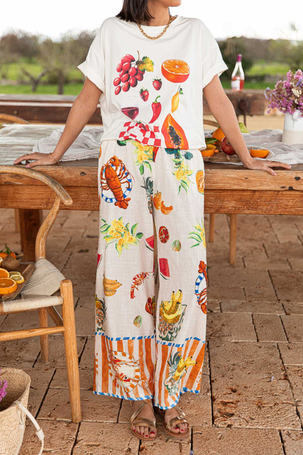 Unique Printed Round Neck Short Sleeve Loose T-Shirt