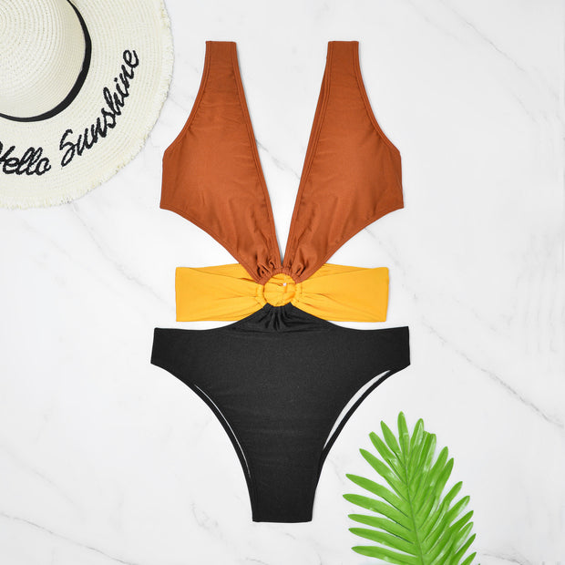 Colorblock cutout one-piece swimsuit