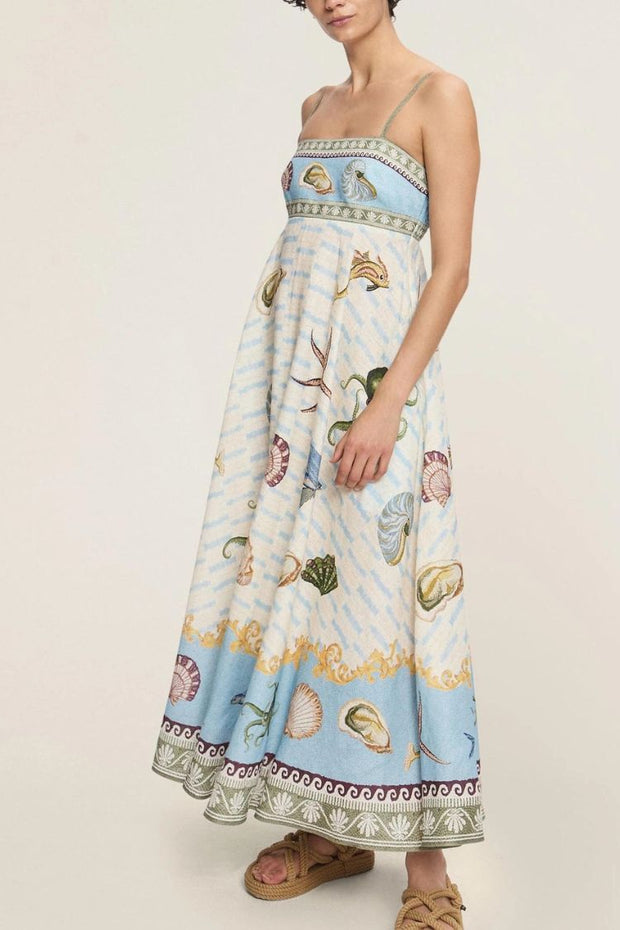 Unique Exquisite Deep Sea Floral Print Midi Dress