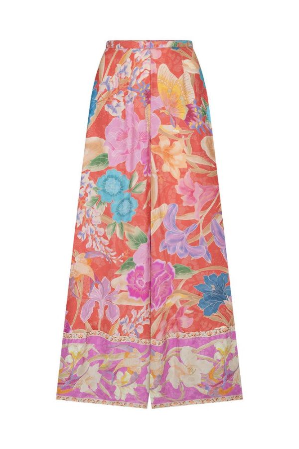 Painter's Garden Boho Floral Print Elastic Waist Pocketed Wide Leg Pants