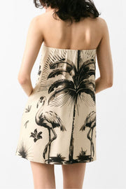 Flora Flamingo Print Halter Backless Mini Dress