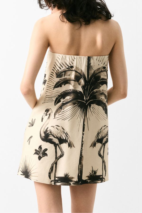 Flora Flamingo Print Halter Backless Mini Dress