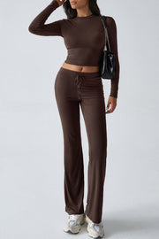 Casual Sports Style Slim Fit Long Sleeve Top Two Piece Set