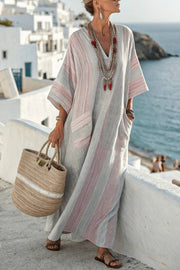 Resort-style striped pocket loose long dress