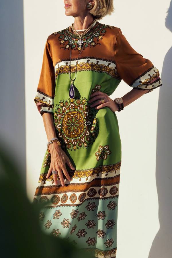 Bohemian Ethnic Printed 3/4 Sleeve Maxi Dress