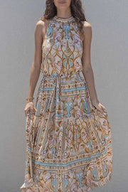 Exquisite Satin Ocean Treasure Print Maxi Dress