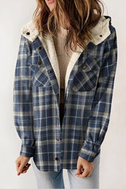 Snap Button Sherpa Lined Hooded Flannel Jacket