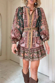 Belted Puff-Sleeve Mini Dress