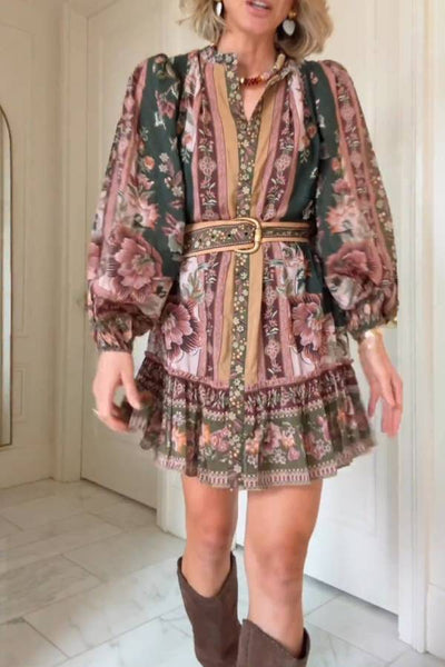 Belted Puff-Sleeve Mini Dress