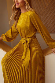 Look Like Fairytale Satin Kimono Sleeve Belt Pleated Maxi Dress