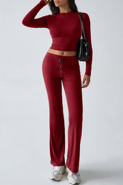 Casual Sports Style Slim Fit Long Sleeve Top Two Piece Set