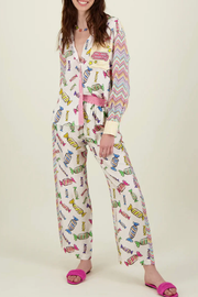 Joyful Fun Look Satin Candy Print Elastic Waist Pocketed Wide Leg Pants