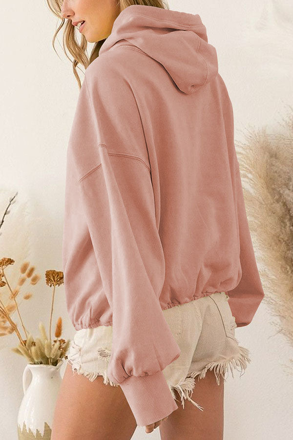 Zip Drawstring Long Sleeve Hoodie