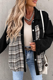 Denim Jacket Long Sleeve Check Button Down Shirt Jacket Top