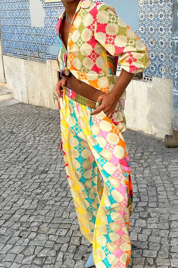 Fashion Colorful Graphic Print Shirt & Pants Two-piece Set