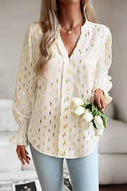 Printed V Neck Pullover Long Sleeved Shirt