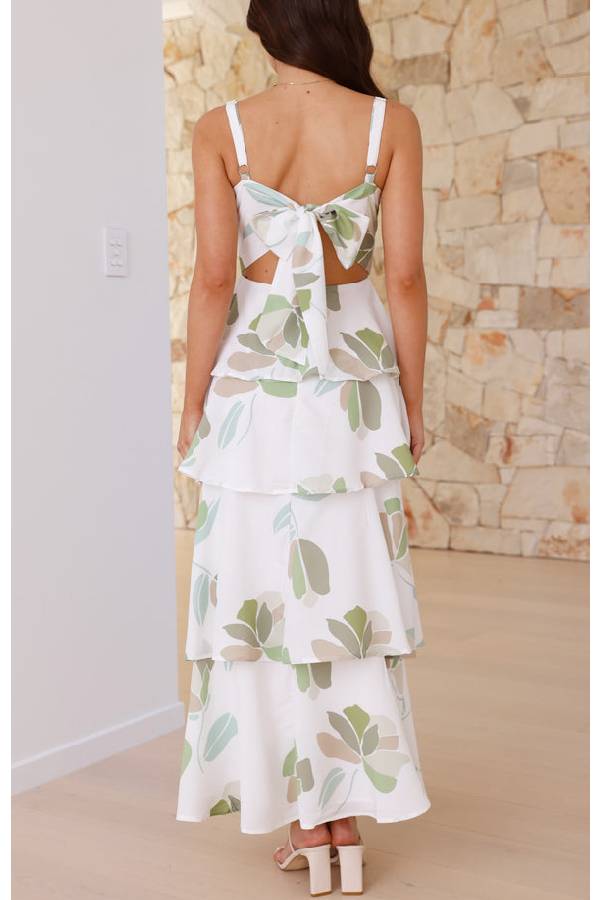 Autumn Maxi Dress - White/Green Floral