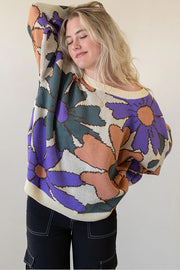 Multicolor Floral Pattern Knitted Sweater