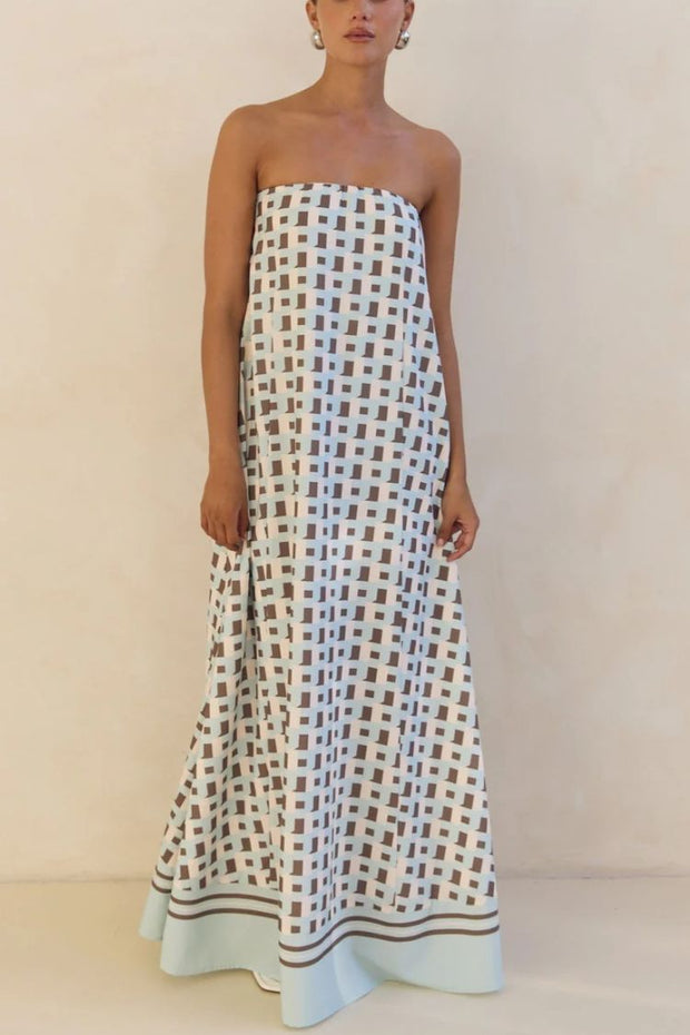 Unique Print Sexy Tube Top Back Zipper Loose Maxi Dress