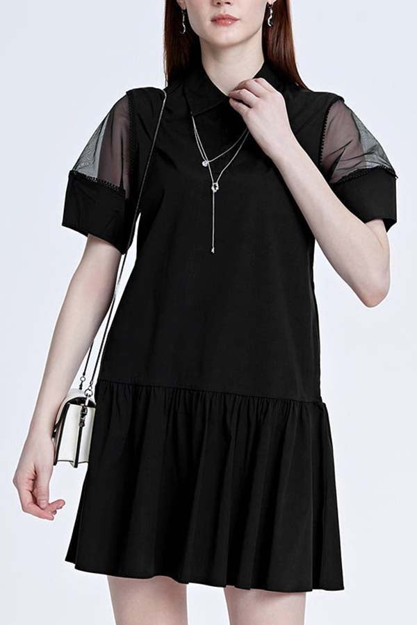 LAPEL COLLAR SMOCKED DRESS