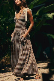 Linen Blend Solid Color V-neck Short Sleeve Waist Loose Slit Midi Dress