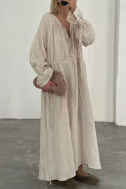 Casual Lace-Up Loose Cotton Linen Dress